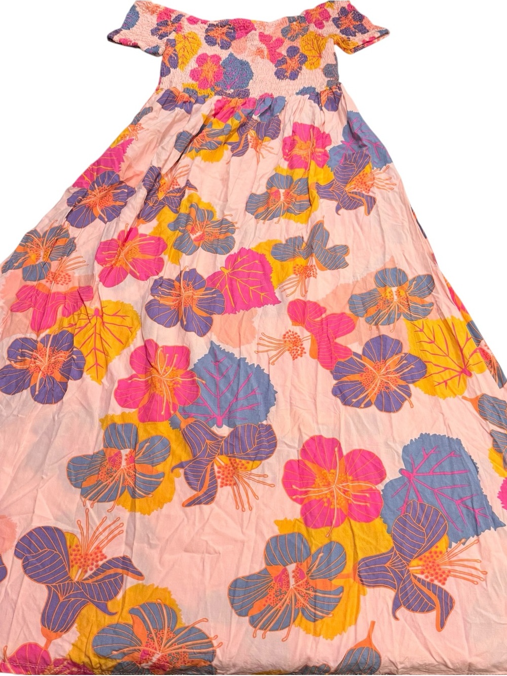 YIREH X Jana Lam Floral Off-Shoulder Maxi Dress in Peach, Pink, Yellow & Blue, M